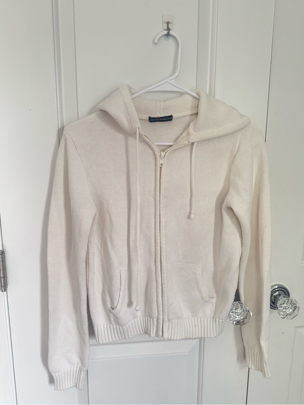 Cream Zip-Up Hooded Knit Sweater